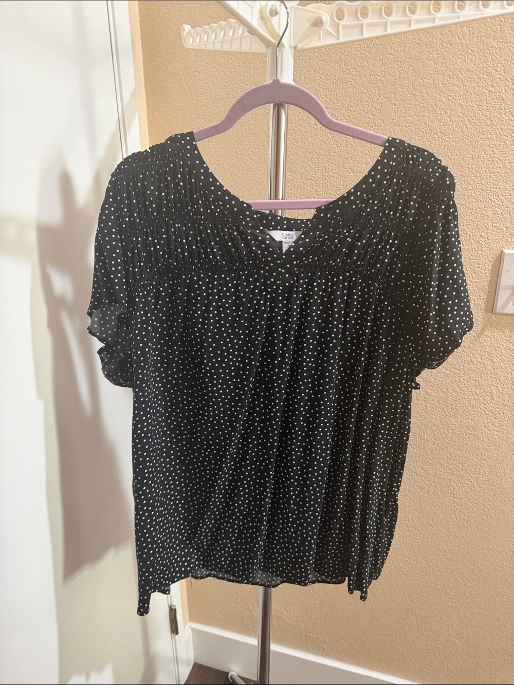 croft & barrow Black Polka Dot Short Sleeve Blouse